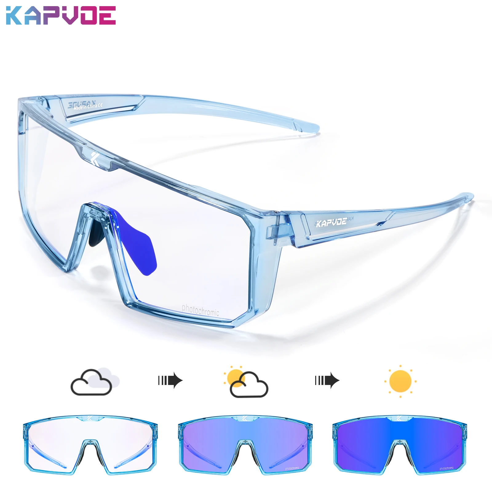 KAPVOE Photochromic Cycling Glasses Men Women Clear Mountain Bike Sunglasses MTB Bicycle Riding Sports Triathlon Running