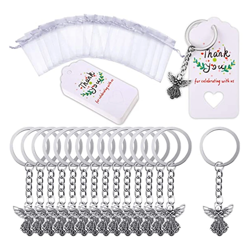 30Pcs/set Fashion Angel Keychain with for Key Ring Chain Yarn Bags Thank You Pendant for Kids Shower Favours Wedding Fav