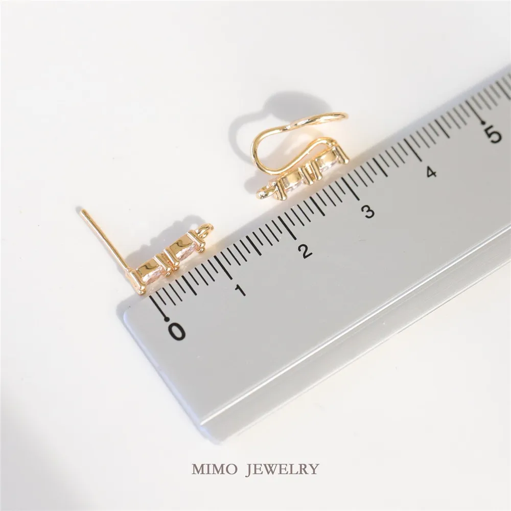 Copper Plated Gold Double Horse's Eye Zirconium Strip One Word 925 Silver Needle Stud Earrings DIY Earrings Charm Accessories