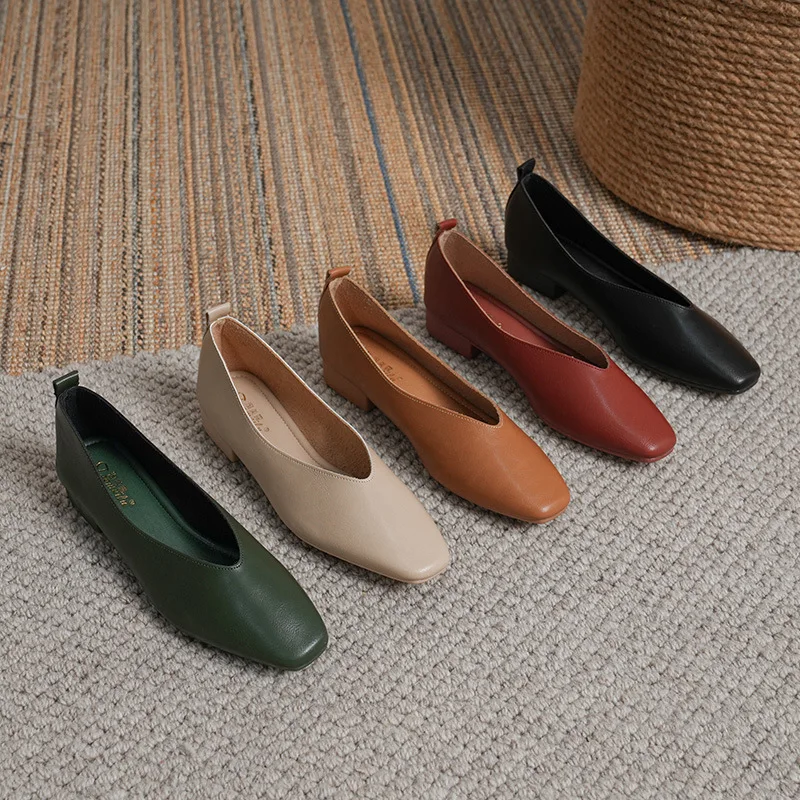 Woman Elegant Summer Pumps French Square Toe Green Mary Janes Cute Casual Female Retro Shoes Low Heeled Soft Soled Flat Shoes