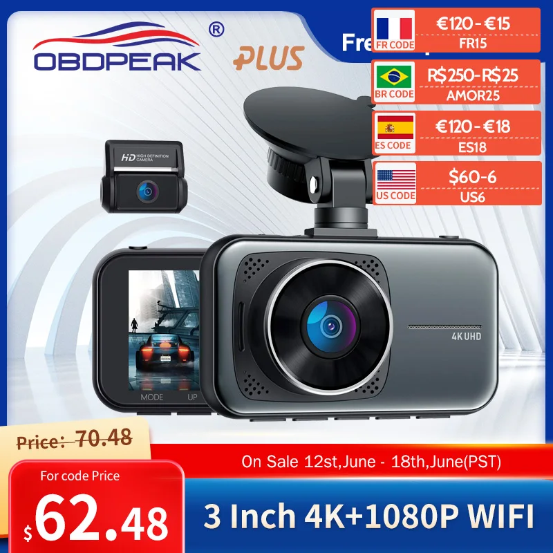 OBDPEAK M8 Car DVR WIFI Dash Cam 4K Ultra HD 3