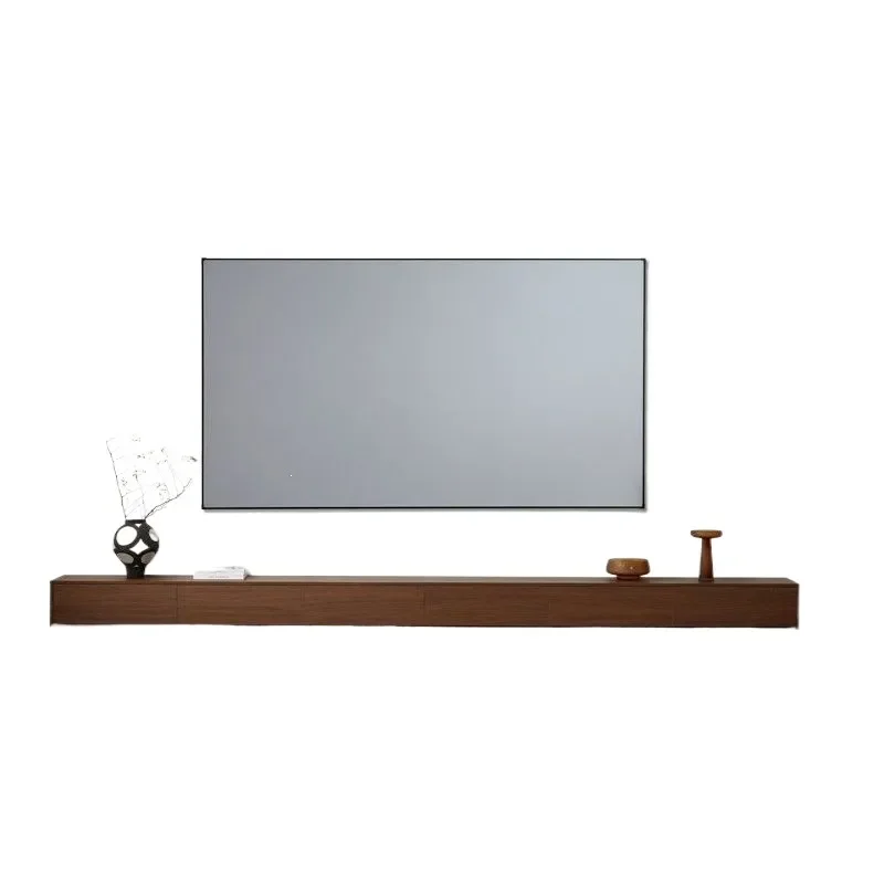 Solid Wood Floor to Ceiling TV Cabinet Walnut Minimalist Modern Simple Storage Unit for Apartment Light Luxury Italian Style