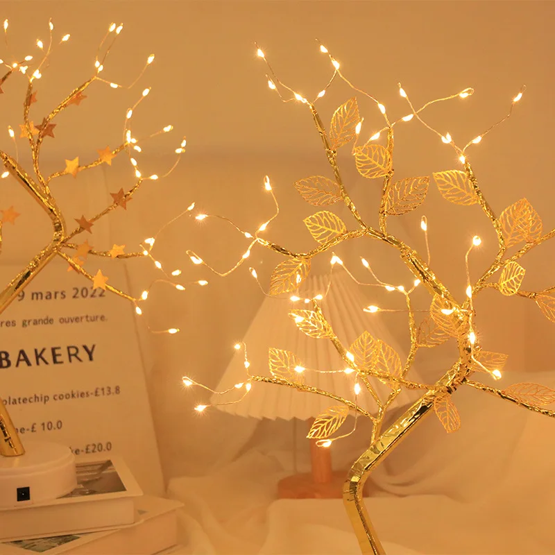 Room Decoration Night Lights Christmas Tree LED Table Lamps Creative Copper Wire Pearl Tree Night Lights Gift Romantic Lights