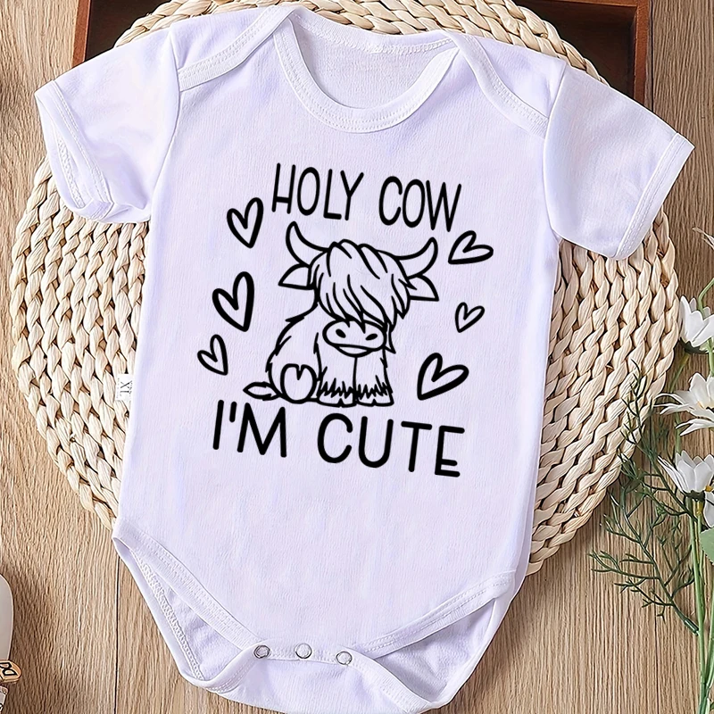 

Holy Cow I'm Cute Bodysuit Funny Baby Boys Girls Bodysuit Adorable Cow Jumpsuit Summer Short Sleeves Crew Neck Infant Romper