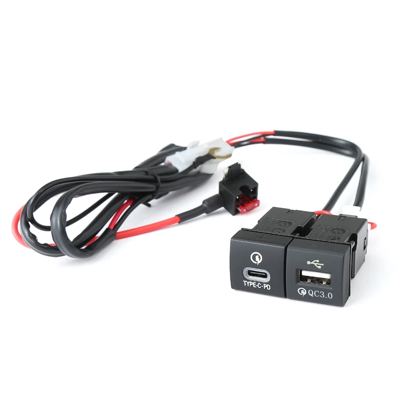 1PC Quick Car Phone Charger Socket Dual USB PD Type C Charging Outlet Fuse Box Power Adapter For Toyota Prado 18-19 Corolla