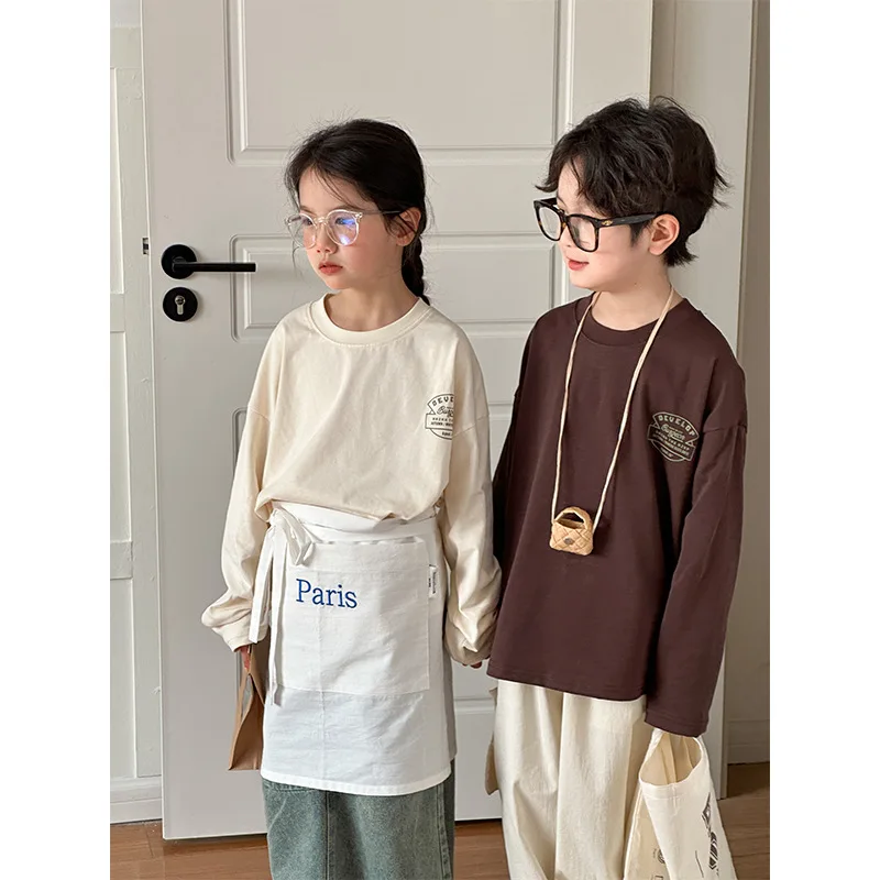 Children T Shirt 2024 Spring New Fashionable Letter Korean Style Boys and Girls Letter Printing Long Sleeve Fashion T Shirt