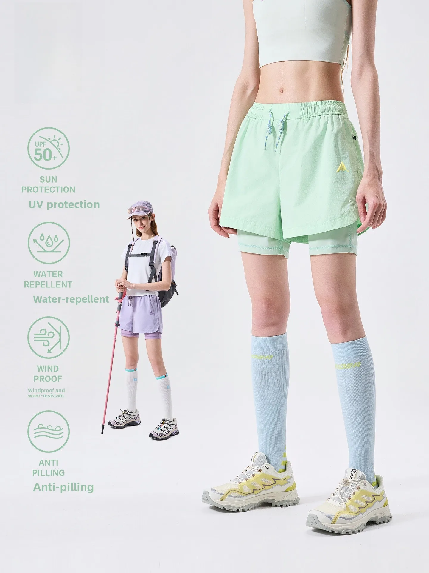 LAZY DAY Outdoor UPF50 Anti-Uv Two-In-One Shorts Women's Summer Windproof Waterproof Sports Five-Quarter Length Pants