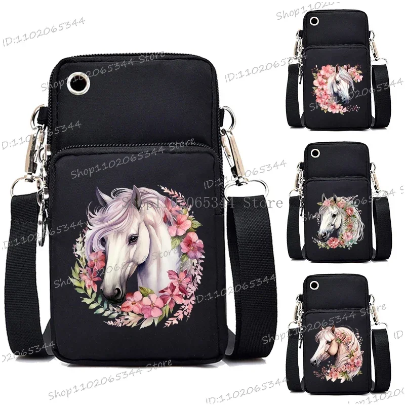 Sacos crossbody pequenos com zíper para mulheres, estampa de cavalo aquarela, Bolsas de ombro engraçadas, Mini bolsa para celular, 2022