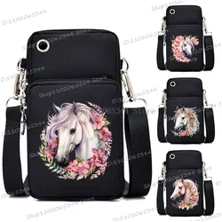 2024 Zipper Small Crossbody Bags Women Watercolor Horse Print Shoulder Purses and Handbags Funny Animal Mini Mobile Phone Bag