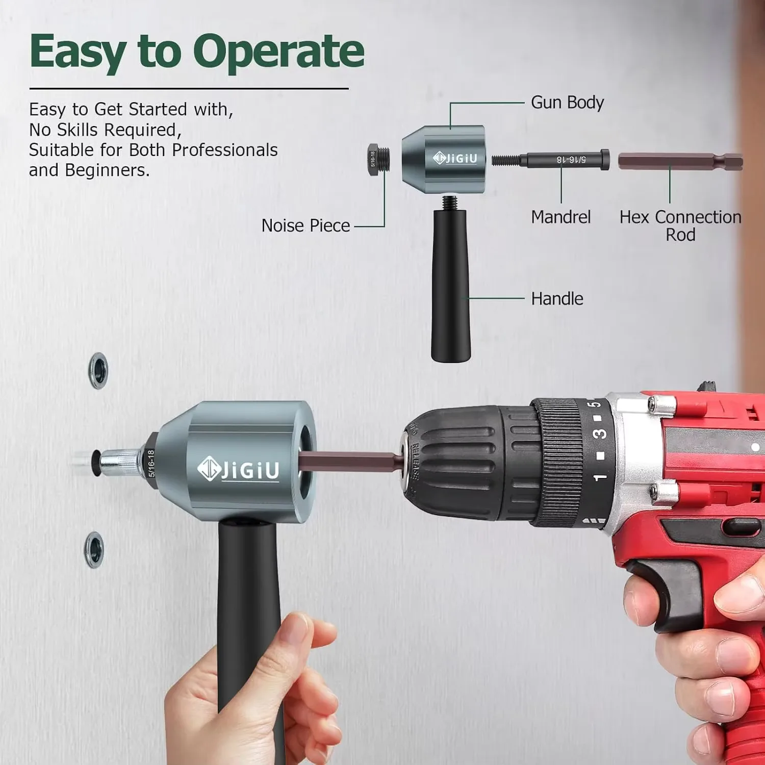 Cordless Rivet Nut Drill Adapter Tool Kit with 11 Mandrels 100PCS Nuts Electric Rivet Gun Adapter for Auto Maintenance DIY