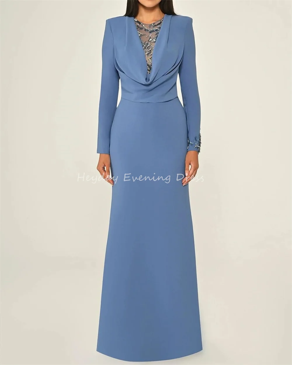 全盛期クレープマーメイド O ネックスパンコールレースシンプルなイブニングドレス女性のための 2025 長袖床の長さのサウジパーティードレス