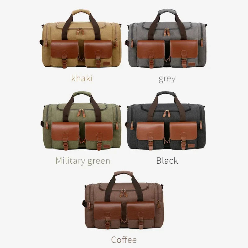 Canvas Travel Duffle Bag Men Hand Luggage Bag Leather Shoulder Diagonal Bag Weekend Bags Tote Bags for Women