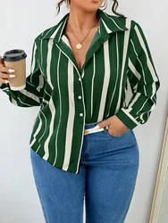2025 Big Size New Women's Striped Printed Temperament Commuter Shirt Slim Women's Shirt