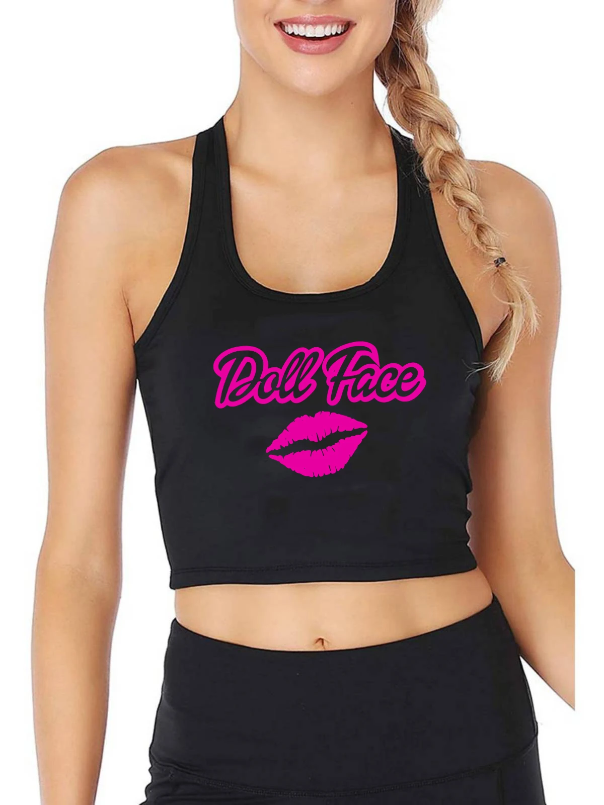 Doll Face Red Lips Graphics Design Crop Top Bimbo Butterfly Doll Life Tank Tops Coquette Sexy Flirting Camisole