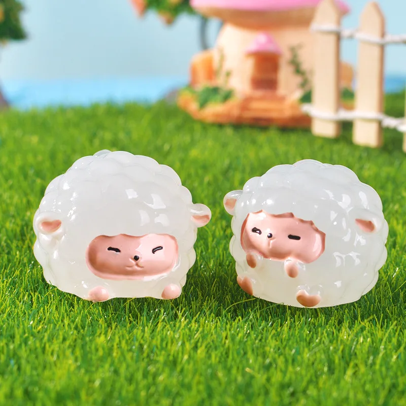 6 قطعة غرفة الأغنام المضيئة الراتنج ديكورا الماعز الصغير المشهد الصغير الديكور لطيف الحيوان الحلي الجنية حديقة الديكور #4