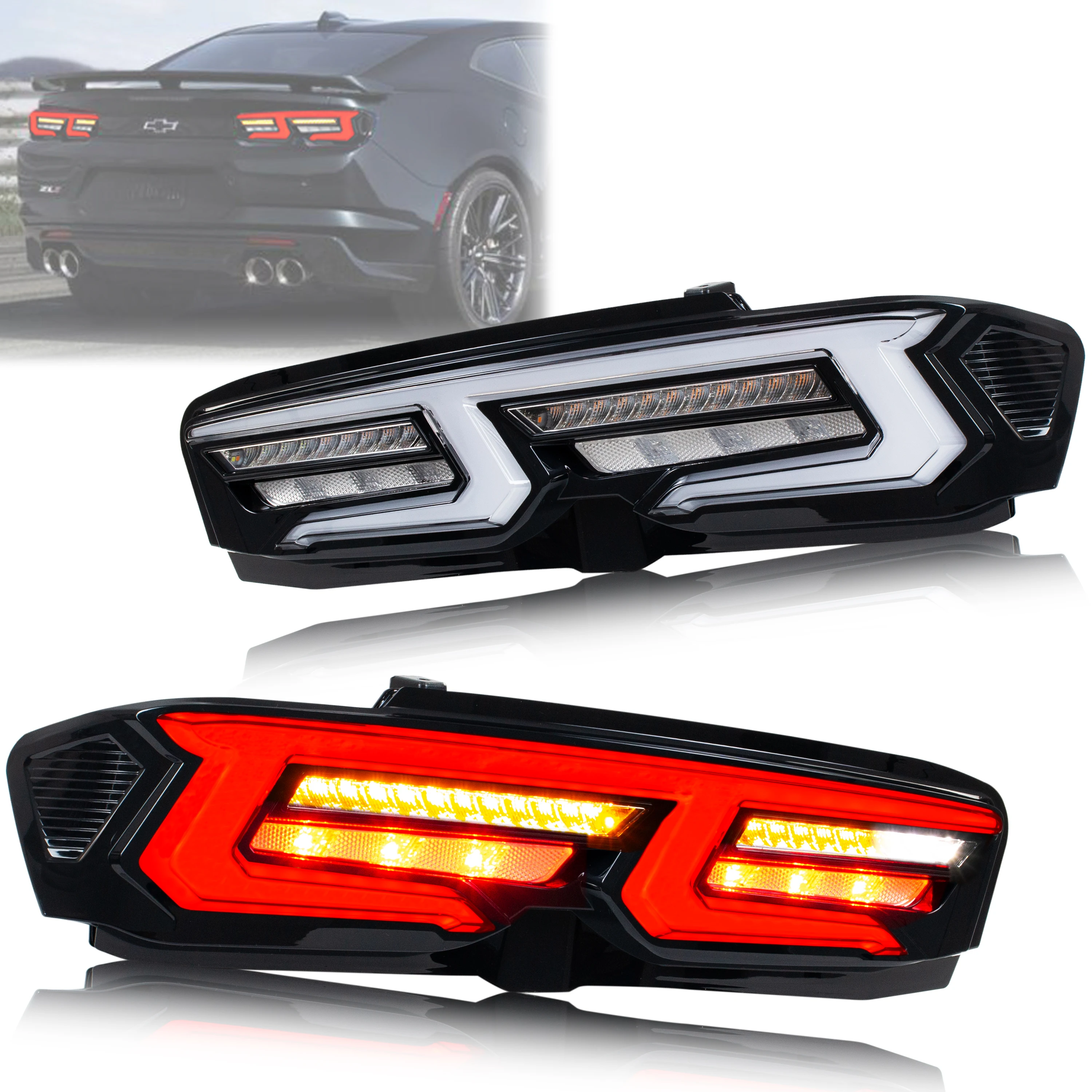 

LED Tail Lights for Chevrolet Camaro Chevy 2019-2024 ZL1 SS Sequential Turn Signal Dynamic Animation Rear Lamps Assembly