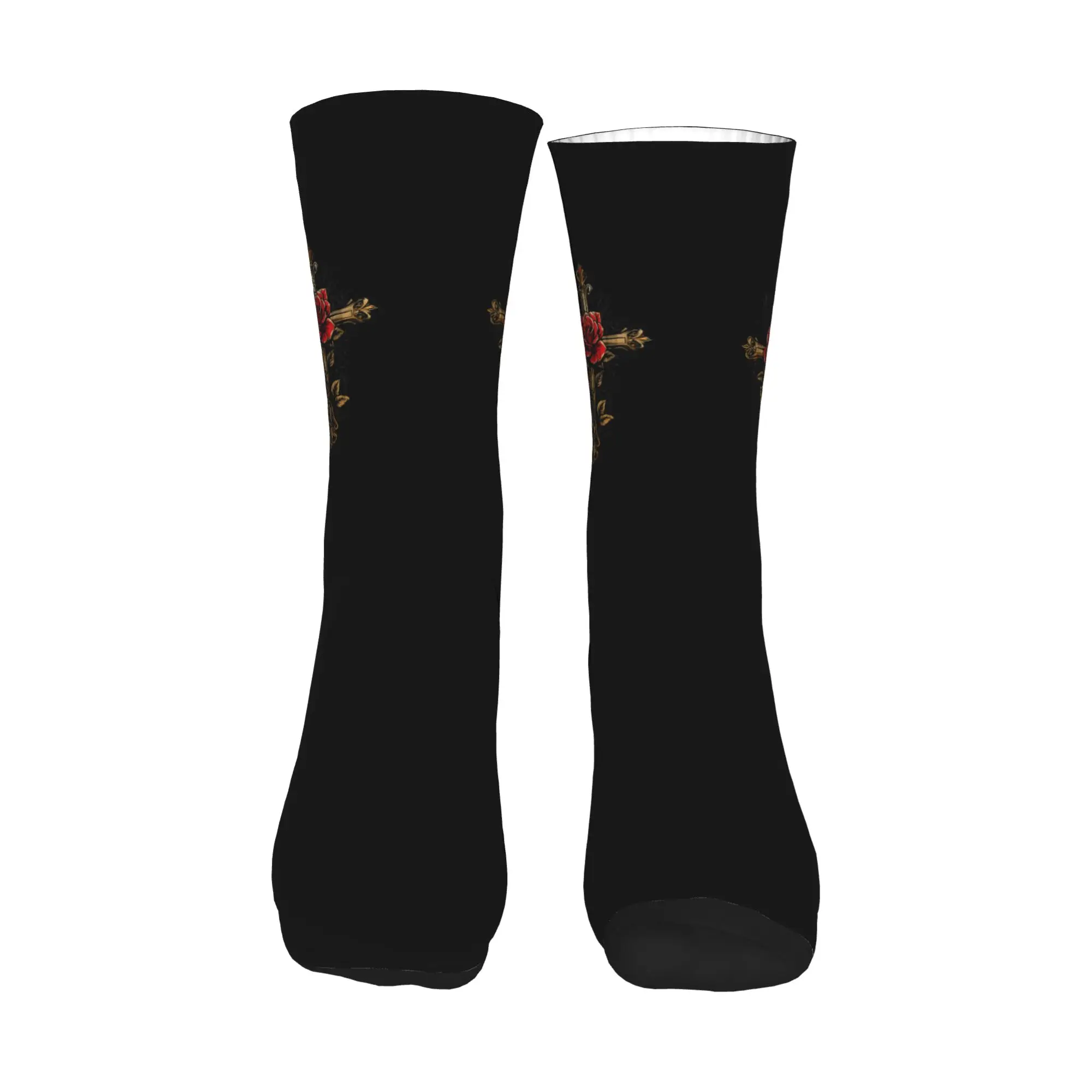 Golden Rose Cross of the Rosicrucians Men Women Crew Socks Unisex Kawaii 3D Printed  Dress Socks - view 2