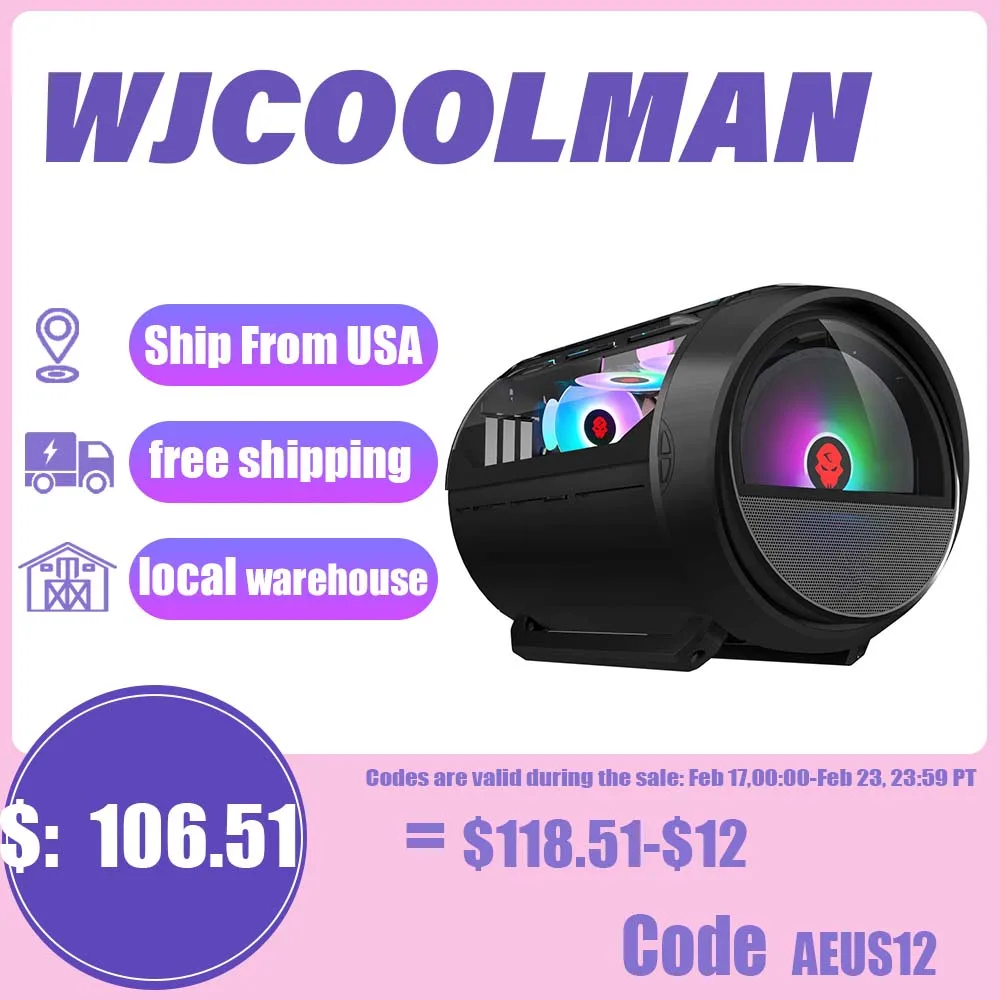 WJCOOLMAN Yuanqi Bullet Black Mini Desktop Gaming Case with 3 Fan Positions 240 AIO Support Micro-ATX High-Airflow Design