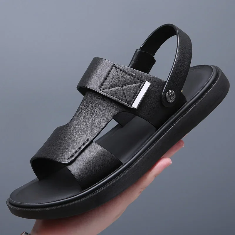 Fashion Breathable Men Handmade Genuine Sandals Man Summer Beach Casual Shoes Men Platforms Rubber Slippers Comfortable Sandals