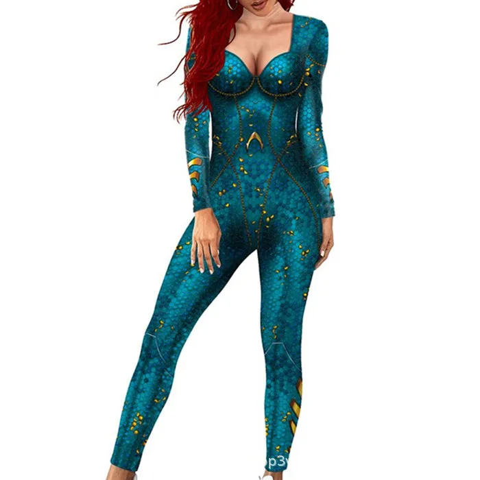 Erwachsenen-Jumpsuit mit Fischschuppen-Druck, Meerjungfrauen-Cosplay-Bodysuit, Kostüm für Halloween-Party, Rollenspiel, Karneval, Digitaldruck-Outfit – Detail 7