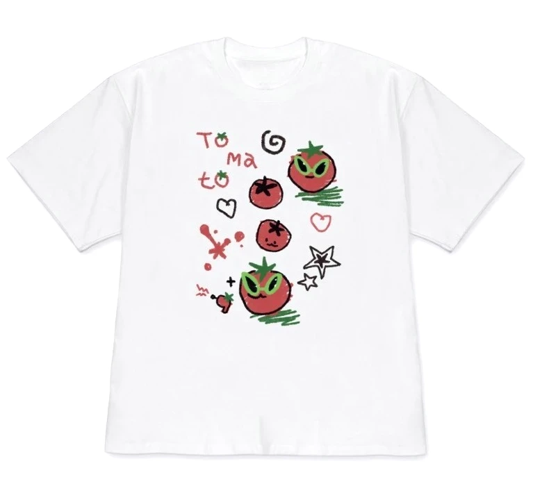 Colorful Hand Drawn Doodle Tomato Graphic T-Shirt Korean Style Cute Print Tee Aesthetic Food Shirt for Women Casual Y2k Sale Top