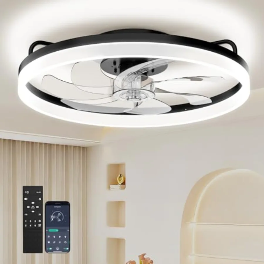 

Ceiling Fans with Lights and Remote 20 Inch Low Profile Ceiling Fan Upgrade 7-Blade Flush Mount LED Fan Light 3000K-6500K Dimma