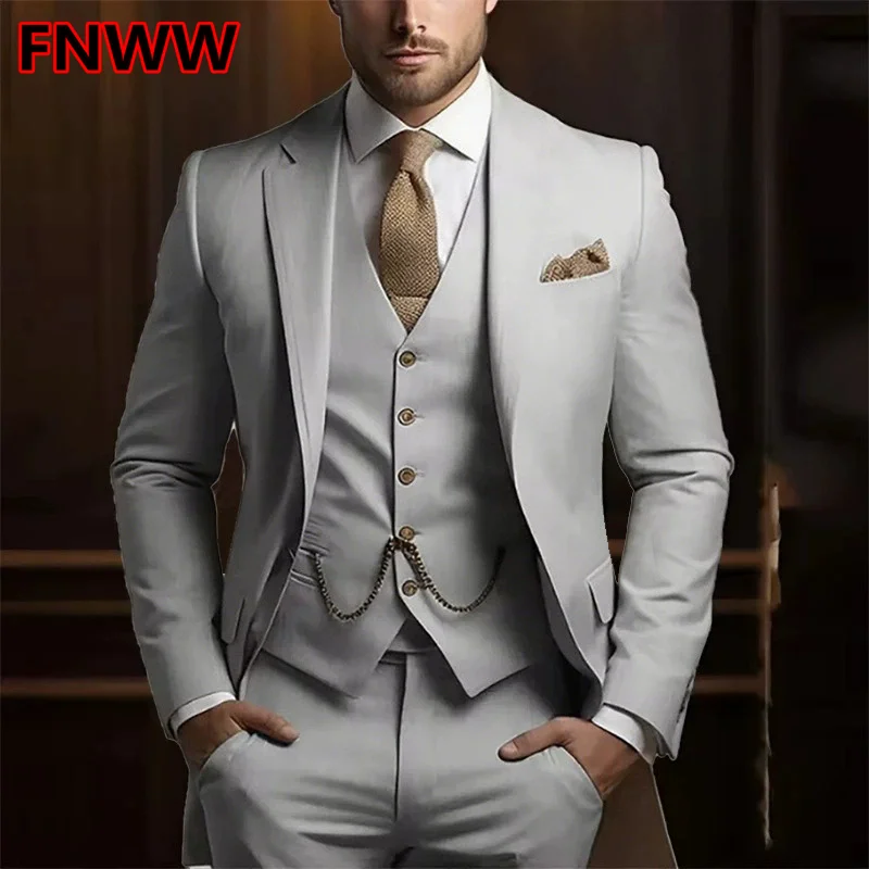 

2026 Men's 3-Piece Suit Set Multi-Colors Notched Lapel Wedding Groom Formal Business Office Jacket with Vest And Pants