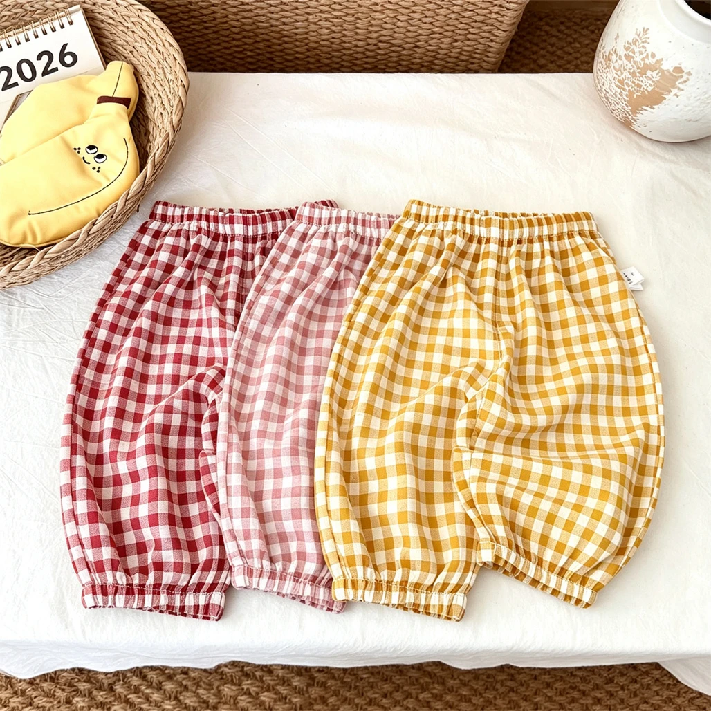 

2026 Summer Child Plaid Pants Simple All-match Pants Outer Wear New Design Trousers Boys And Girls Thin Loose Casual Pants