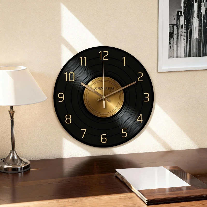 

Creative Vintage CD Record Wall Clock Home Living Room Clock Wall Decoration Tempered Glass Digital Wall Clock