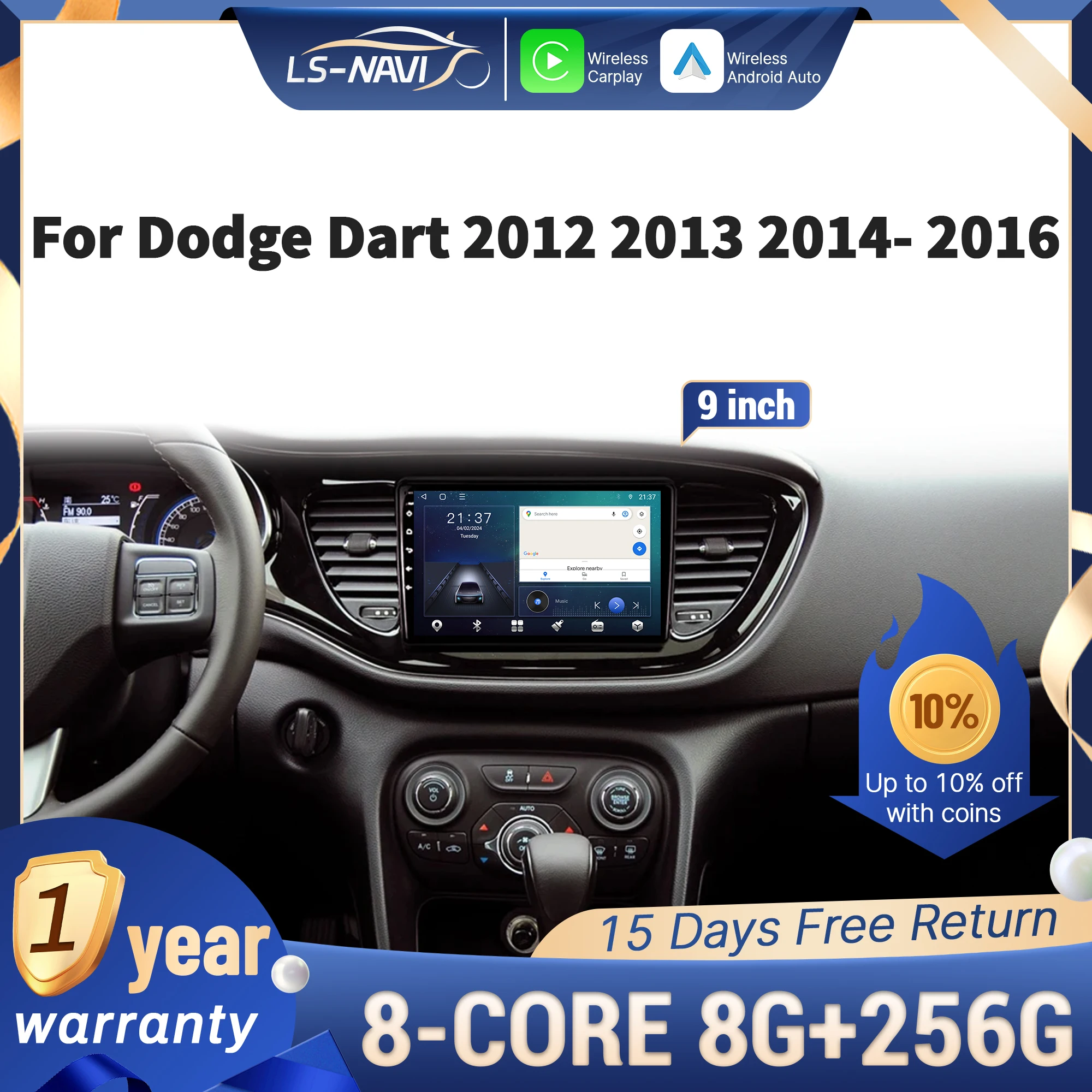 Para Dodge Dart 2012 2013 2014-2016 Radio de coche navegación Multimedia GPS inalámbrico CarPlay 4G unidad principal táctil pantalla estéreo