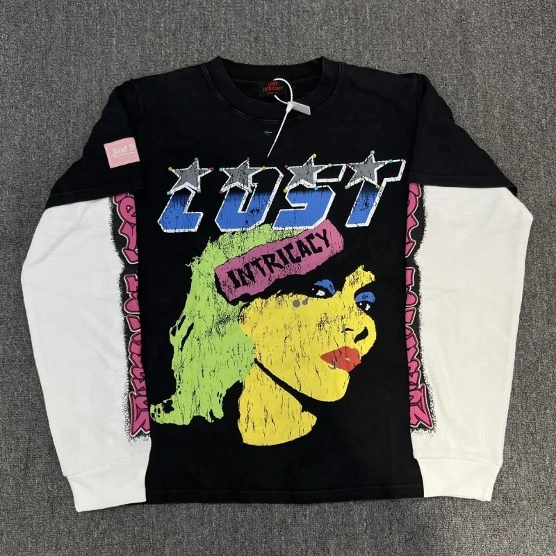 

Футболка с длинными рукавами Lost Intricacy Art 2025 года, свободная посадка большого размера, дышащая хлопковая повседневная уличная одежда для женщин и мужчин