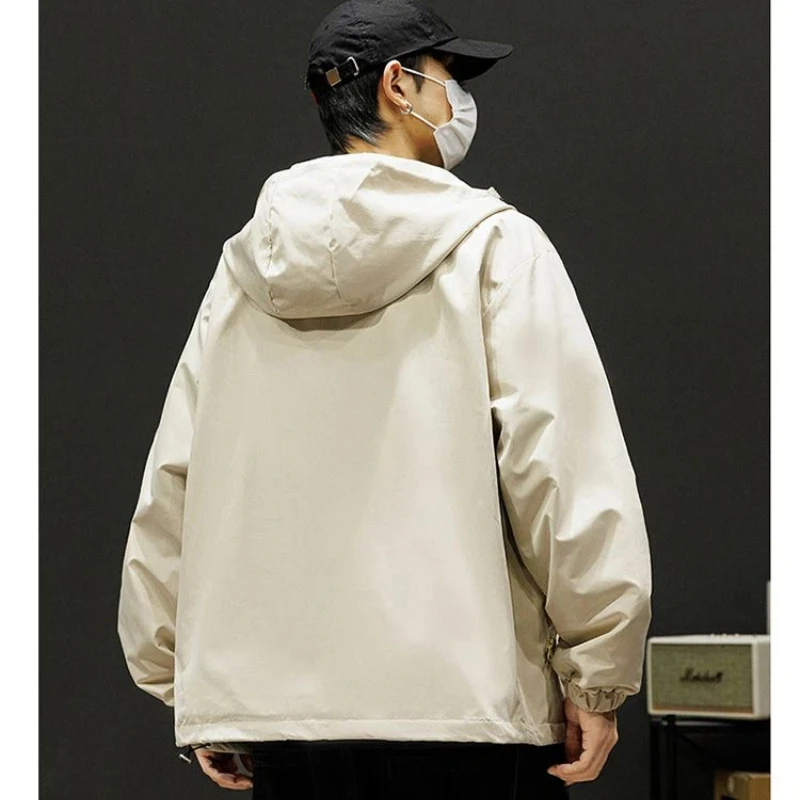 男性トレンチコートファッショナブルなアウトドア防風スポーツコートフード付きルーズフィットメンズアウターカジュアルスタイルカップルモデル