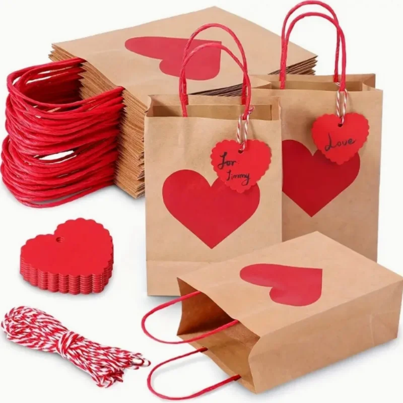 Valentine'S Day Yellow Kraft Paper Bags Set Love Gifts Packaging Bags Couple Gifts Large Capacity New Year Home Accessories Bags