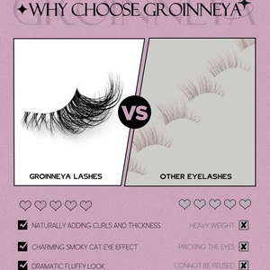 Groinneya halbe Wimpern halbe Wimpern Weiche natürliche klare Band Wimpern natürlicher Look Faux Nerz Wispy Nerz Wimpern Erweiterung Make -up 8 Hauptverkäufe können Fringe - №6