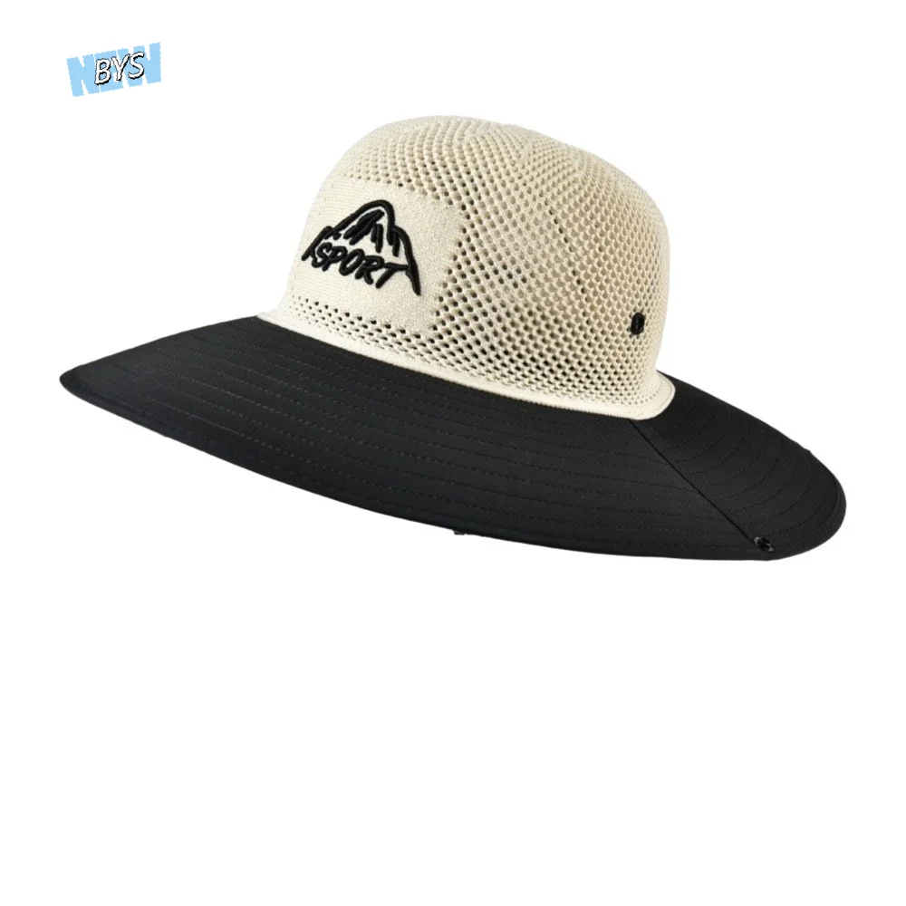 

Casual Large Brim Sunscreen Sun Hat Mesh Solid Color Bucket Hat Sweat-proof Quick-dry Fisherman Hat Ladies
