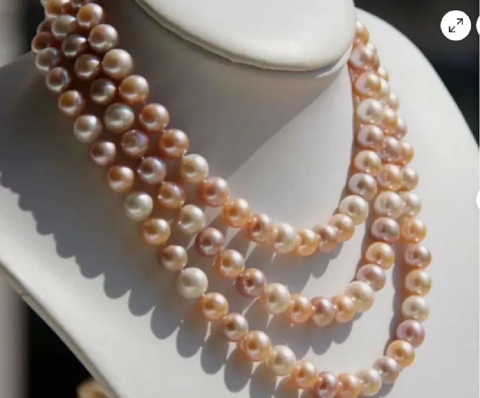 

3-Row Pearl AAA 8-9mm Natural SouthSea Multicolor Pearl Necklace14k 18*19*20inch