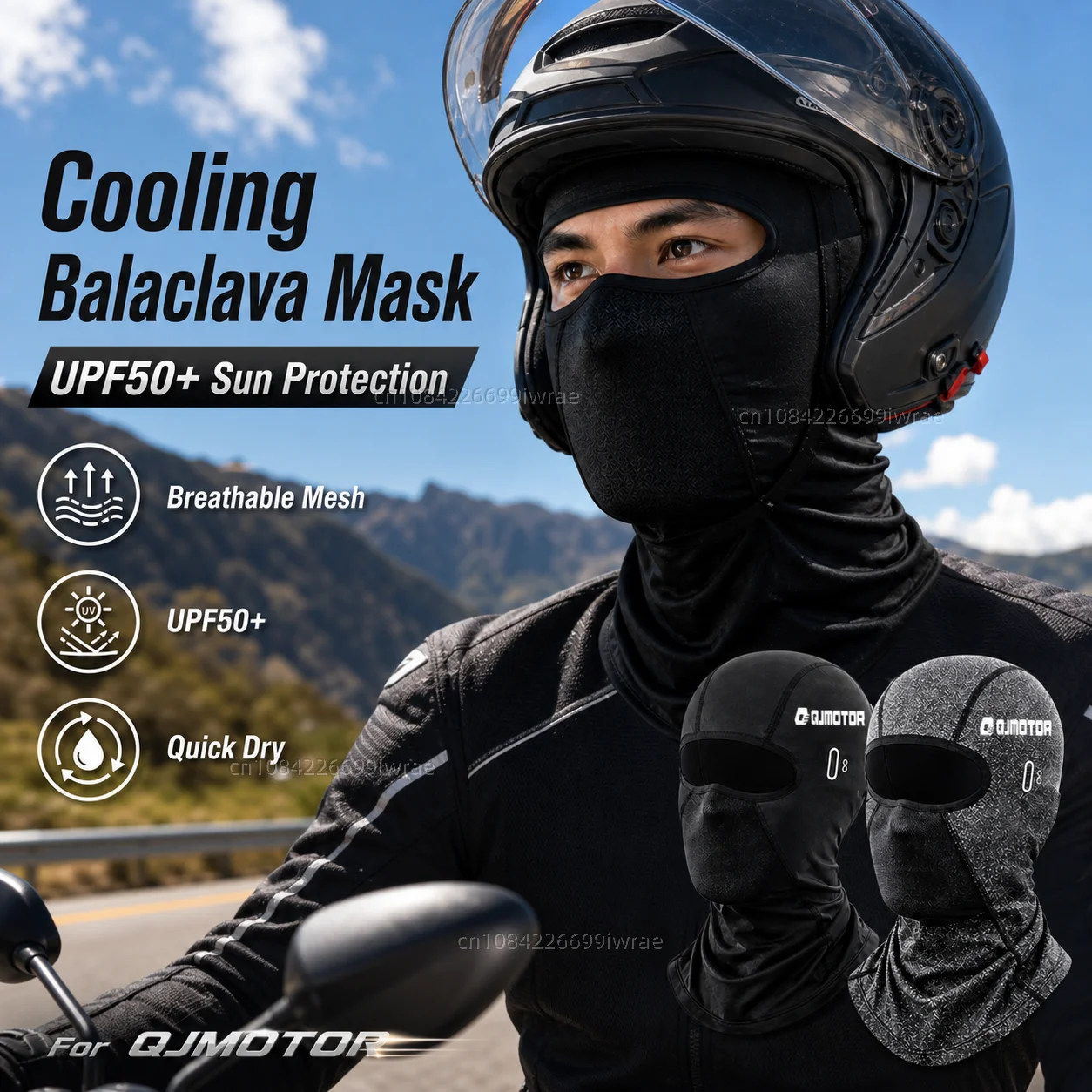 

Cooling Motorcycle Balaclava Mask UPF50+ UV Protection Breathable Face Cover Summer For QJMOTOR SRT SRV SRK 300 350 400 500