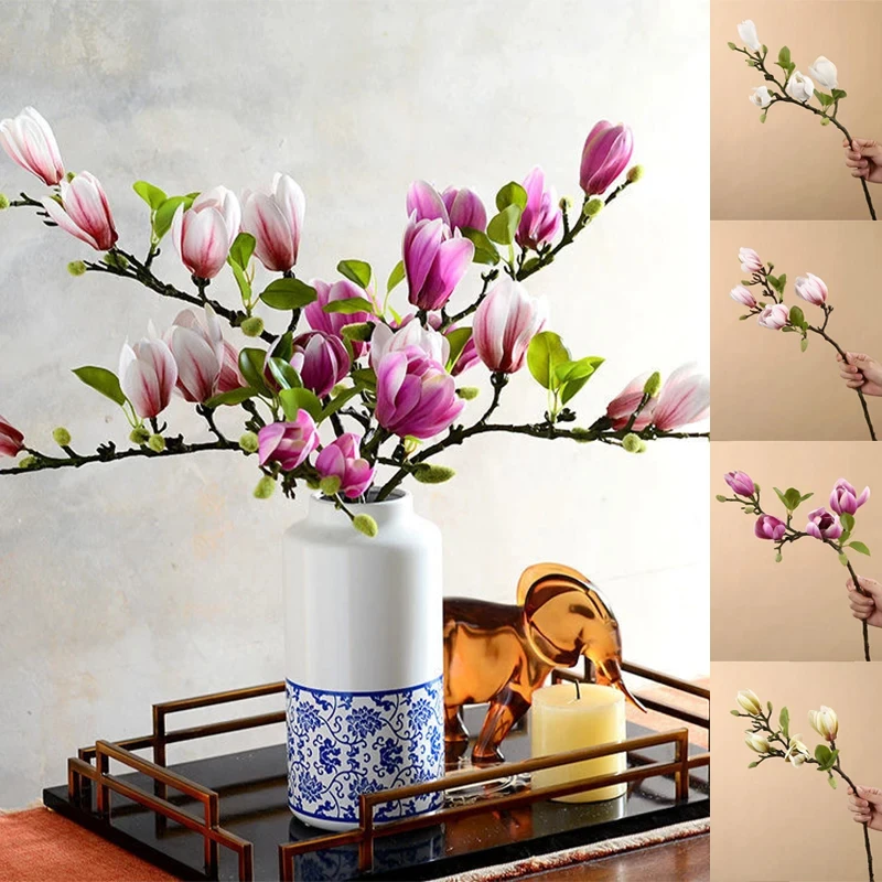 Artificial Magnolia Flower Branch For Home Living Room Decoration Fake Silk Plant Wedding Party Simulation Flower Bouquet