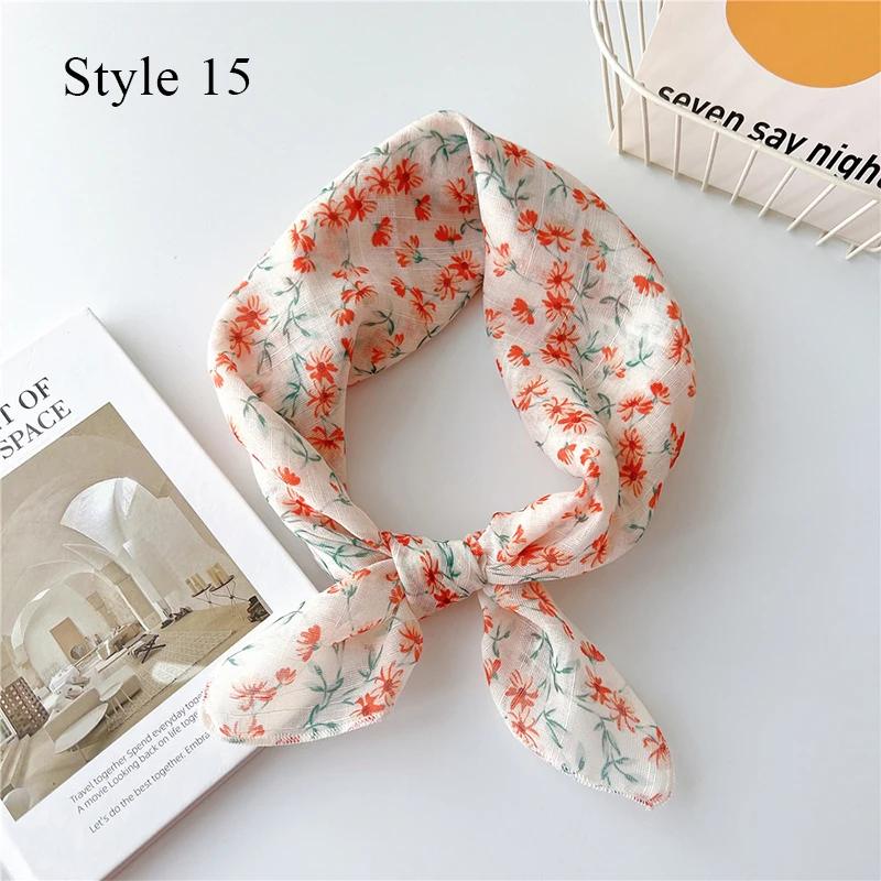 Hot Sale Floral Print Neck Scarf Headscarf Cotton line Square Scarf Headband Neckerchief Tulip Flower Neck Scarf Hair Band Hijab