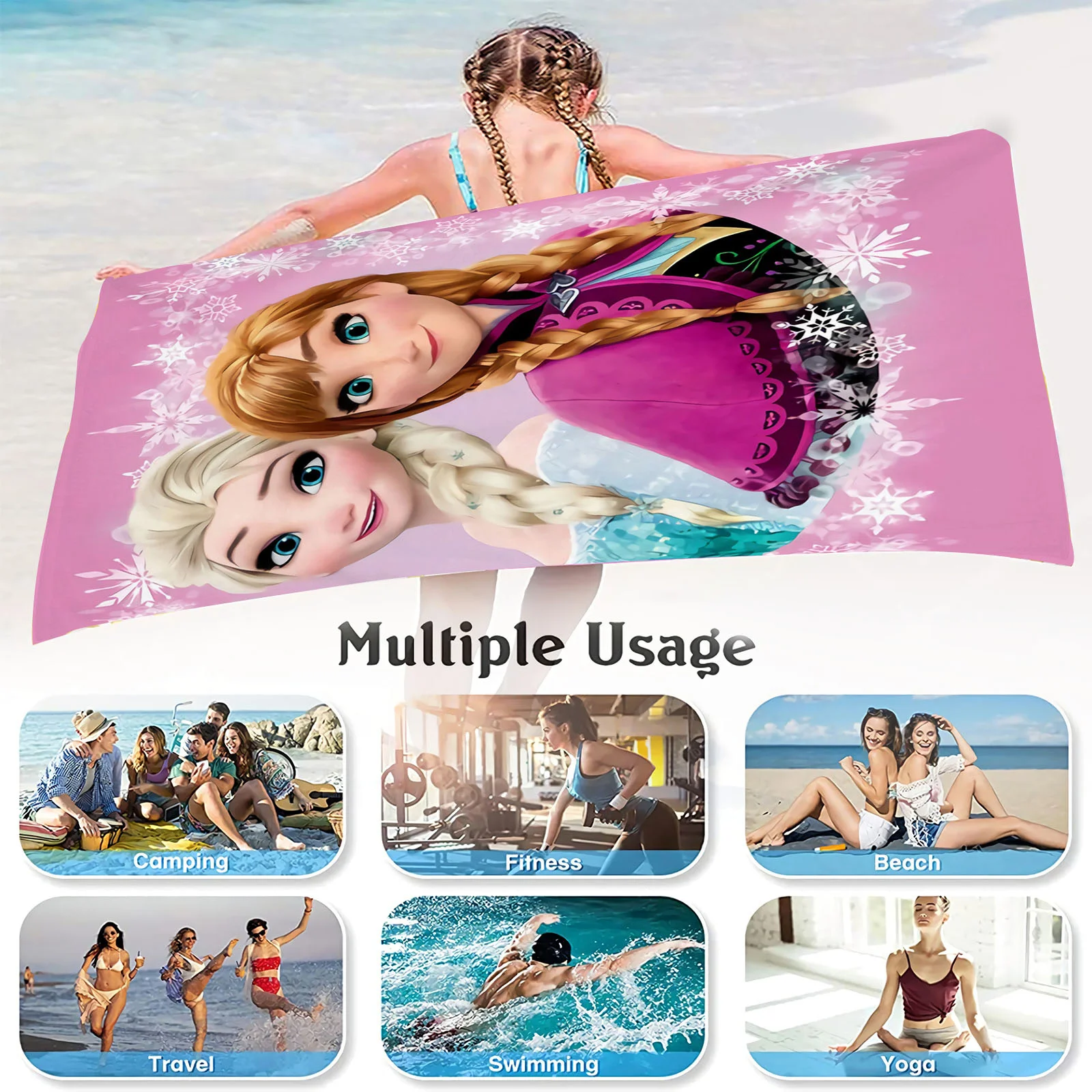 Frozen Princess Elsa 100% Beach Microfibre Towel Suitable For Children And Adults  Cartoon Travel Towels