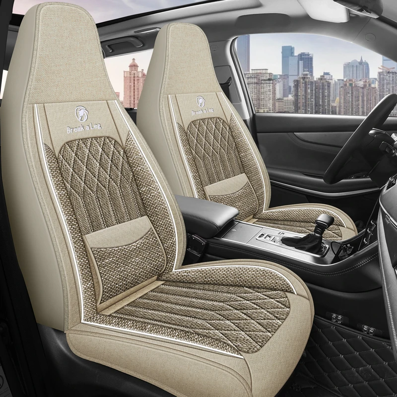 Front Double Seat, Luxurious Linen Fixed Lumbar Support, Fully Enclosed Integrated Headrest Car Seat Cushion, Universal, Suitable for All Seasons, Delicate and Textured, Comfortable, Breathable, Wear-Resistant, Fits the Seat, with Three-Dimensional Wing Support, Enhances Driving Experience, Fully Enveloping Car Seat Cushion, Suitable for Sedans, Suvs, Trucks and Other Models