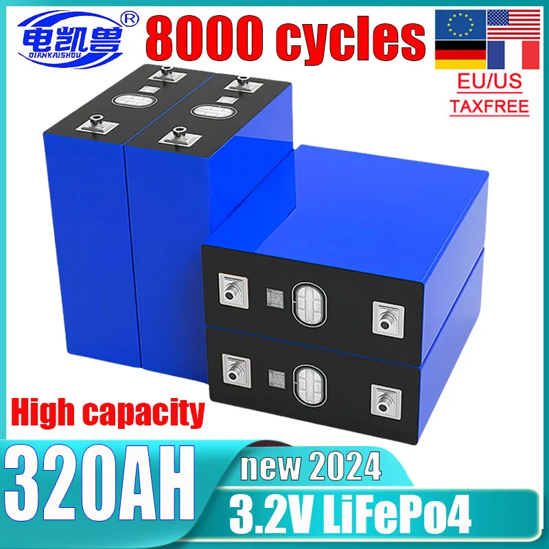 LiFePo4 battery 320AH A-class 8000 cycles 3.2V DIY 12V 24V 48V solar system lithium iron phosphate rechargeable battery tax-free