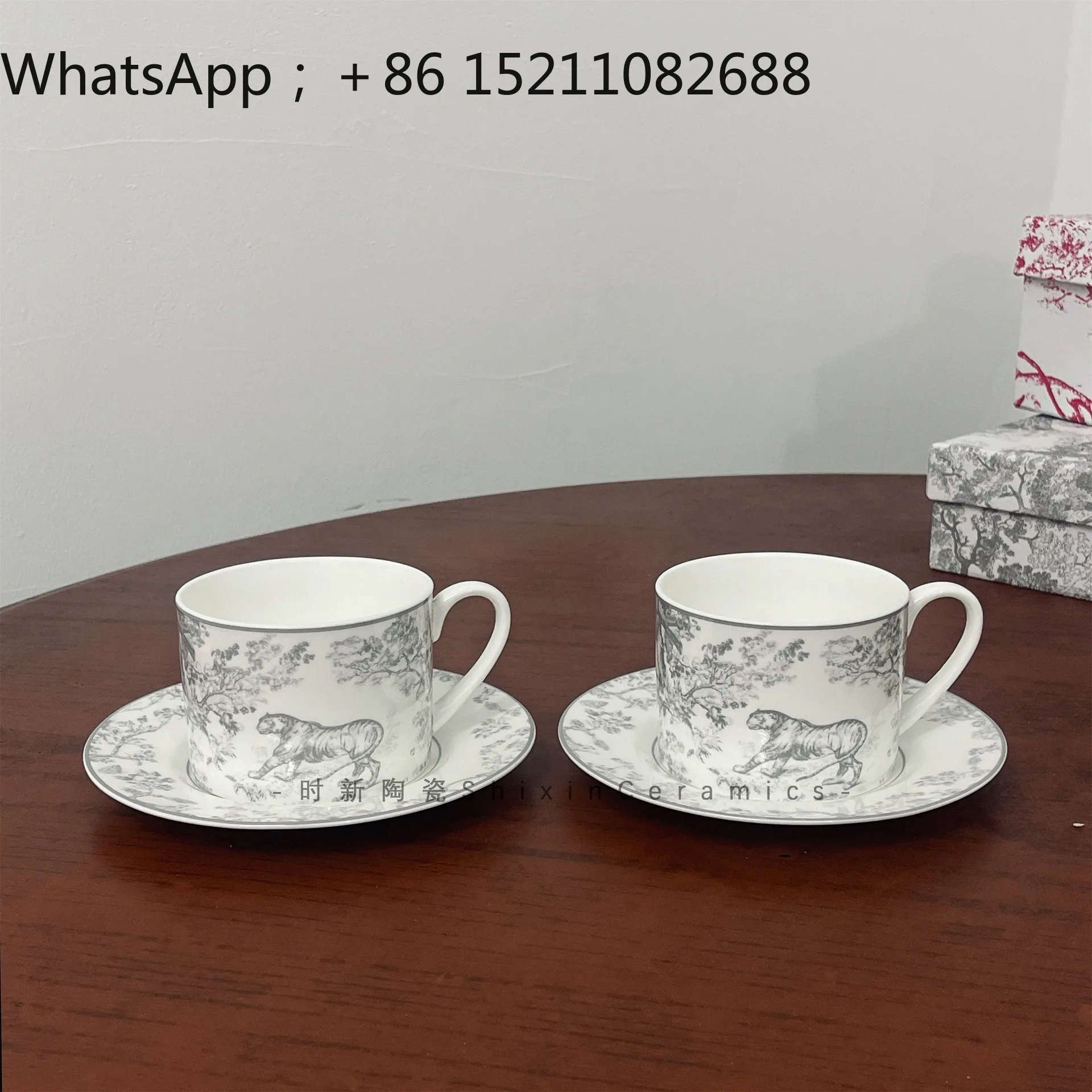 LLY red and blue gray animal picture bone china coffee cup and saucer light luxury afternoon tea tea cup gift box