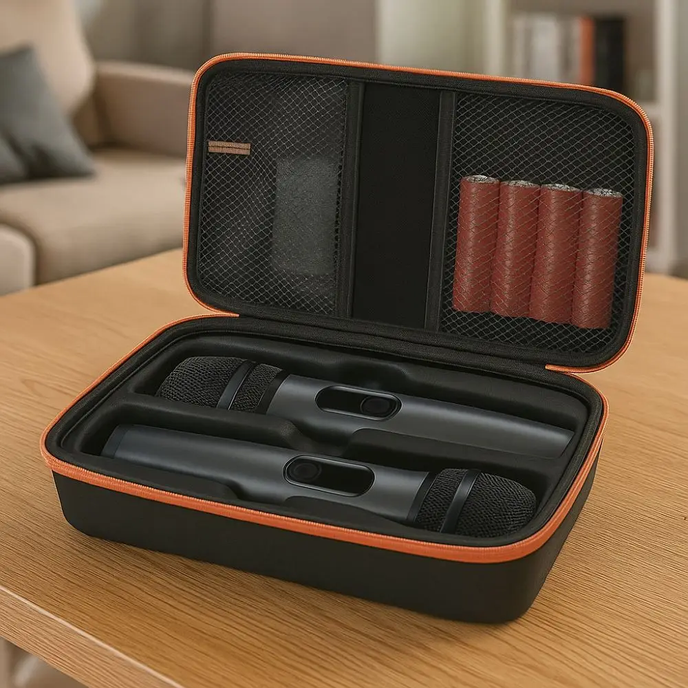 Shockproof Wireless Microphone Case Adjustable Drop Proof Microphone Carrying Case Handheld Microphone Storage Bag for Dual Mic