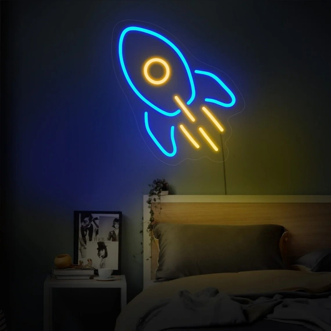 

Rocket Neon Sign Kids Room Wall Art Decor Rocket Neon Sign