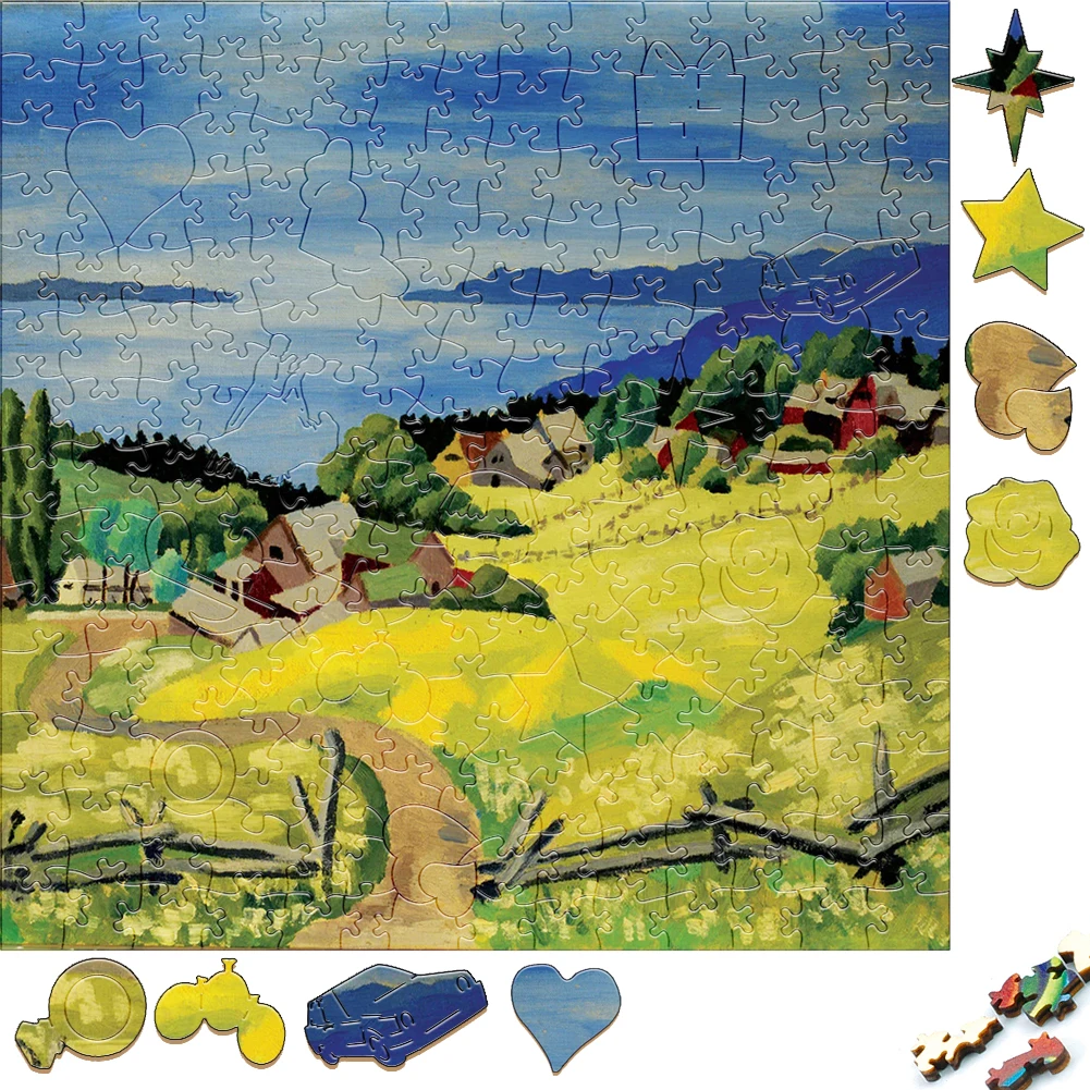 Creative Wooden Jigsaw Puzzles Country Oil Painting 3D Wood Puzzle Craft Irregular Family Interactive Puzzle Toy Social Games