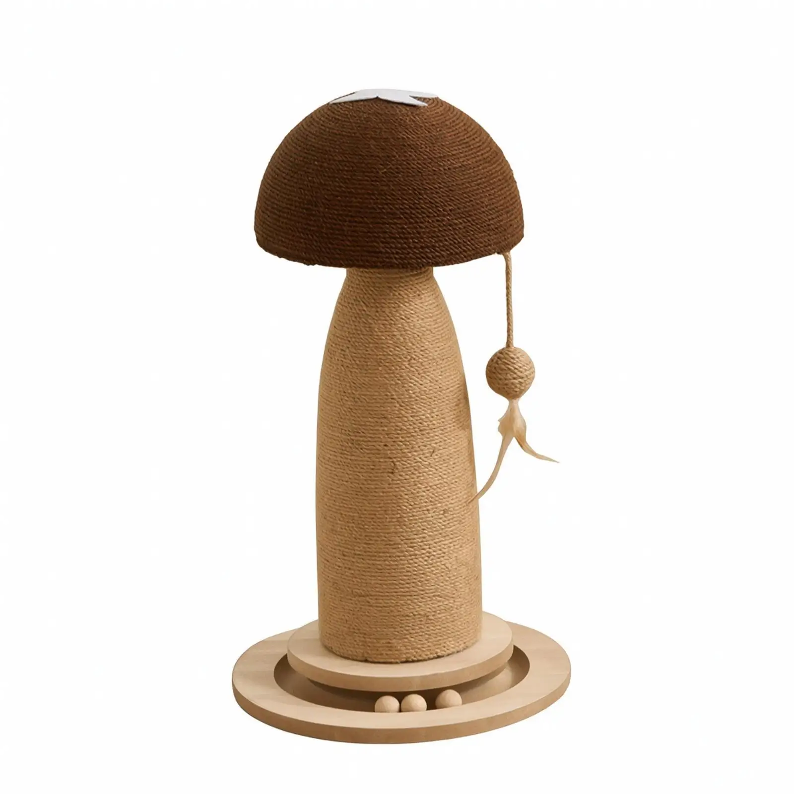 Toadstool Cat Scratching Pole | Sturdy Round Wooden Base, Multifunctional, Cat scratching pole with Ball Track, for Living Room