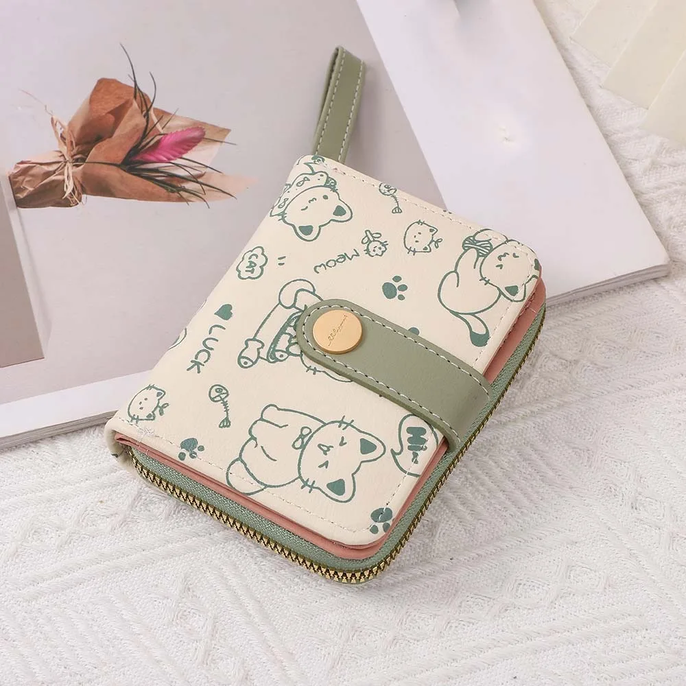 Waterproof Cute Cat Girls Wallet Multiple Card Slot Pu Short Student Money Bag Portable Candy Colors Zipper Wallets Work