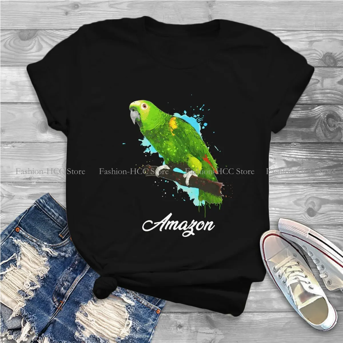 In Watercolor Round Collar TShirt Conure Cockatiel Classic Polyester T Shirt Woman's Clothes New Design