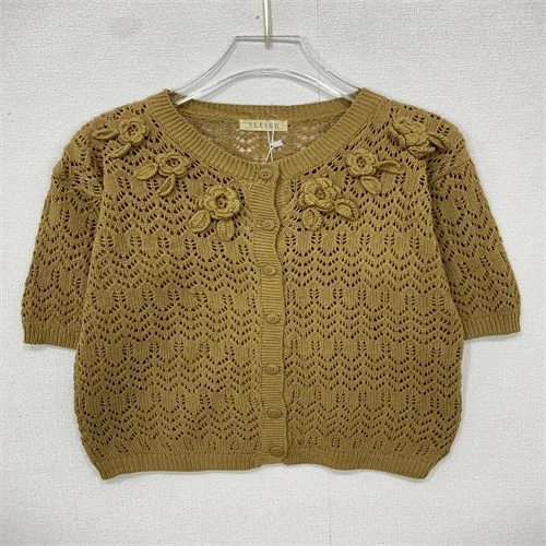 سترة صيفية محبوكة مجوفة مصنوعة يدويًا عتيقة مع سترة مفتوحة بشرابة على شكل حرف V طويلة Sve فضفاضة تناسب #4